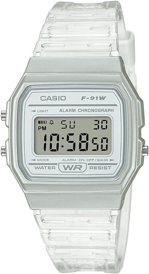 Casio Quartz Watch with Resin Strap, Clear, 20 (Model F-91WS-7DF)
