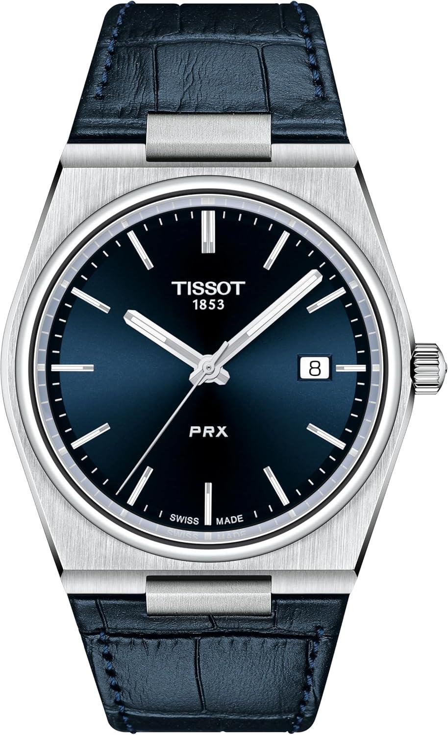 Tissot Men's PRX 316L Stainless Steel Quartz Watch, Blue, Leather