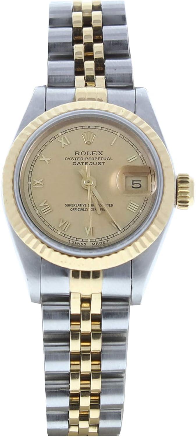 Rolex Lady's Automatic Datejust Watch 69173 Champagne Roman Dial & 18k Gold Fluted Bezel