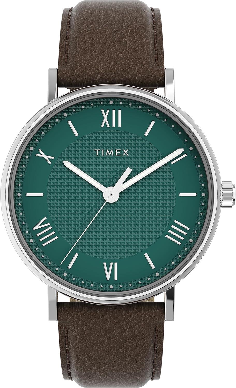 Timex Men's Southview 41mm Watch - Brown Strap, Green Dial, Silver-Tone Case