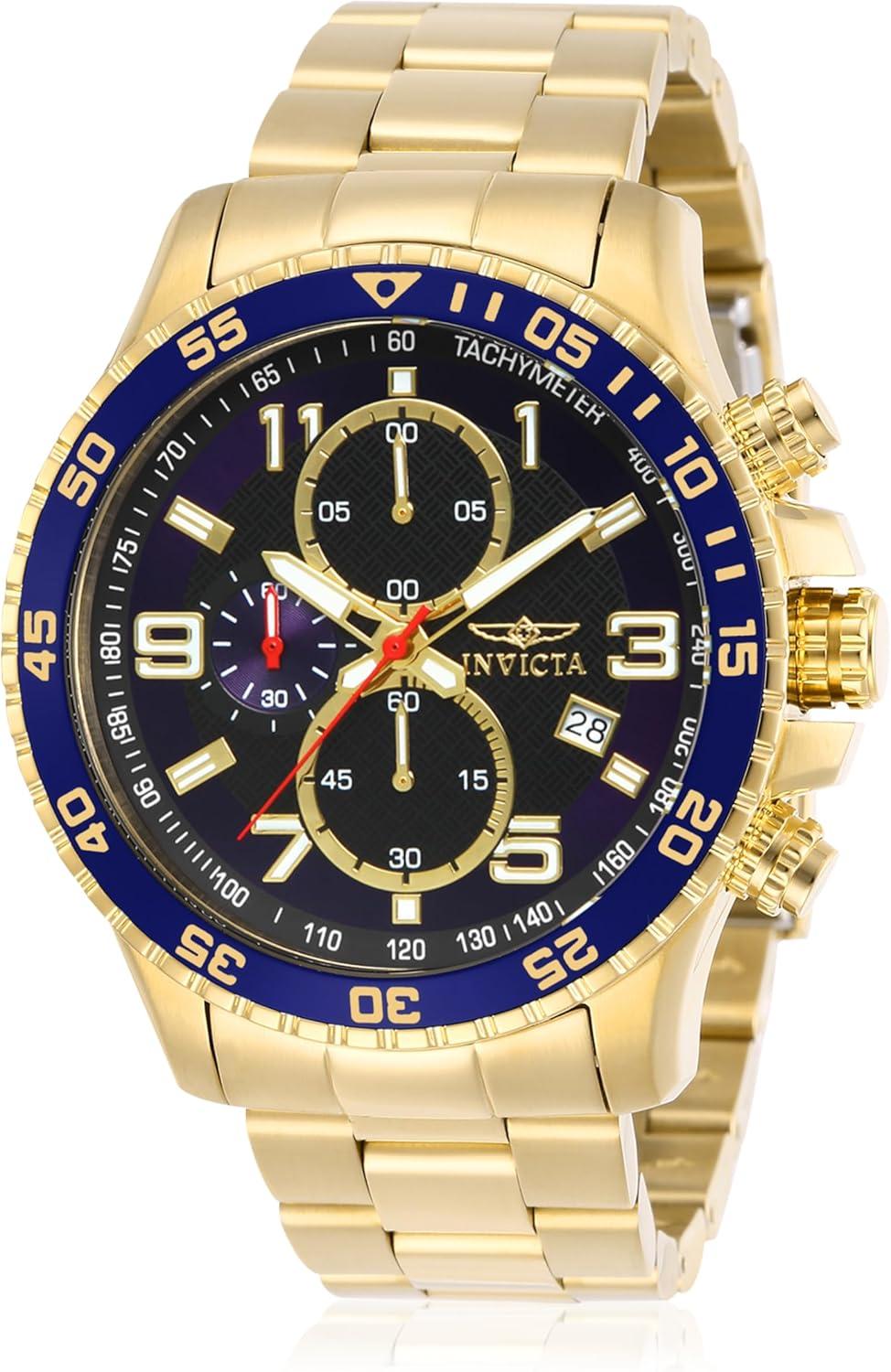 Invicta Men's 14878 Specialty Chronograph Dark Blue Textured Dial Gold Ion-Plated Stainless Steel Watch