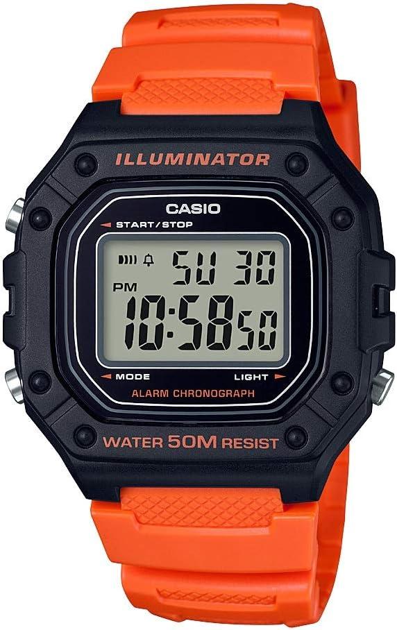 Casio Men's Classic Stainless Steel Quartz Watch with Resin Strap, Orange