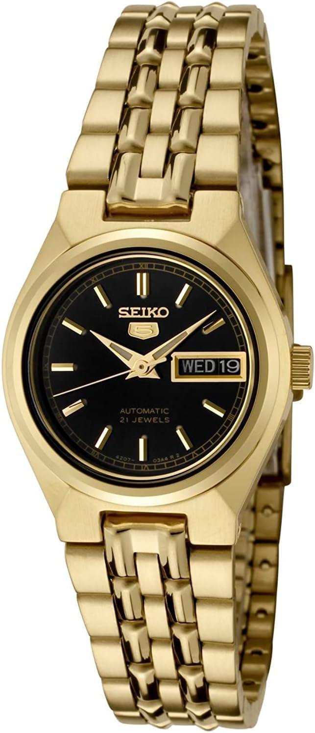 Seiko Women's SYMA06K Seiko 5 Automatic Black Dial Gold-Tone Stainless Steel Watch