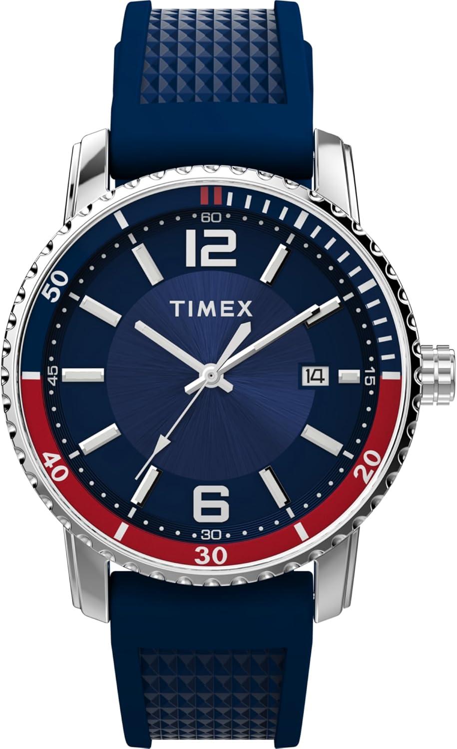 Timex Men's Dress 41mm Watch - Blue Strap Blue Dial Stainless Steel Case