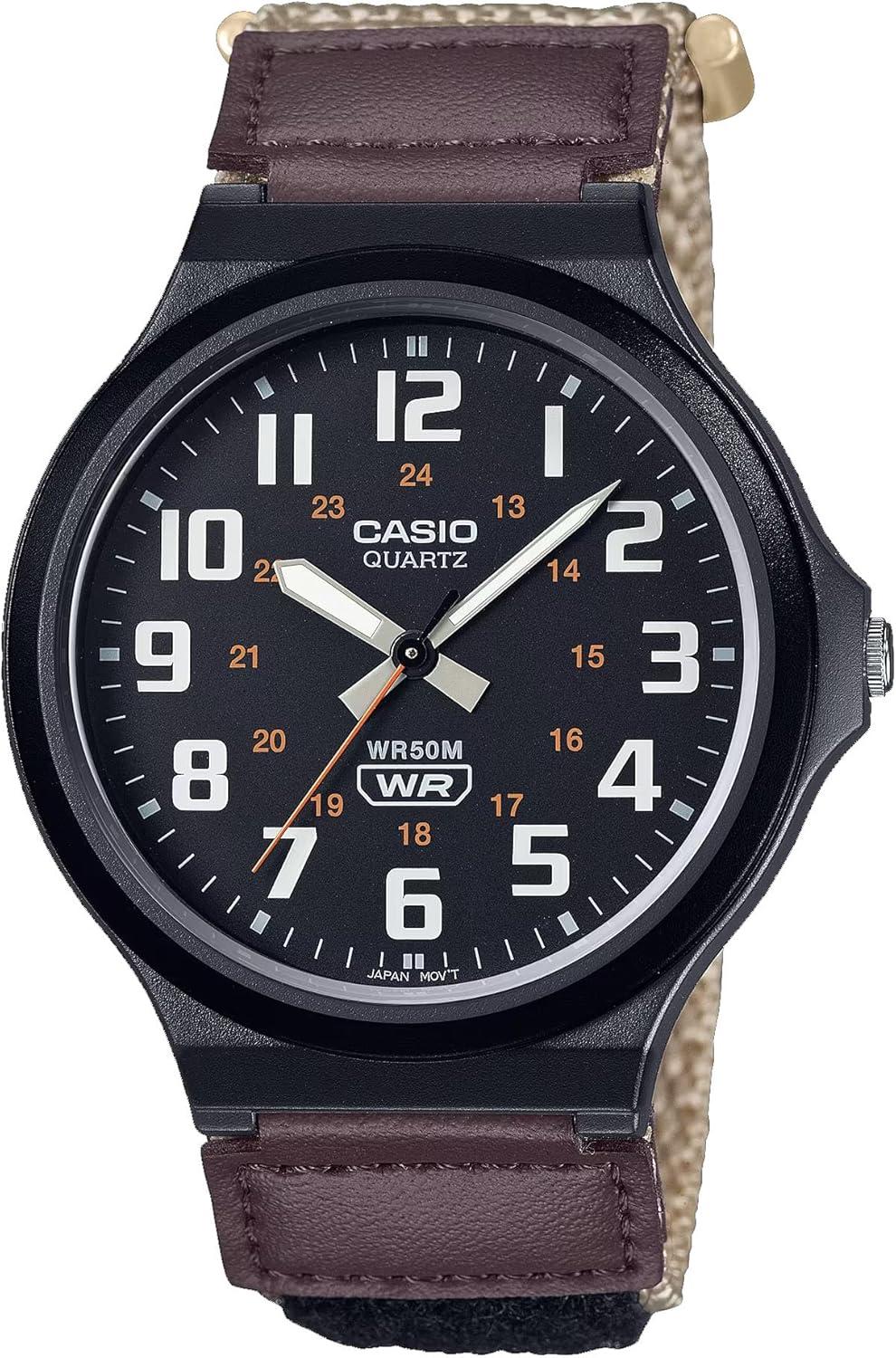 Casio MW240B-5BV Standard Classic Tan Velcro Strap Black Dial Watch