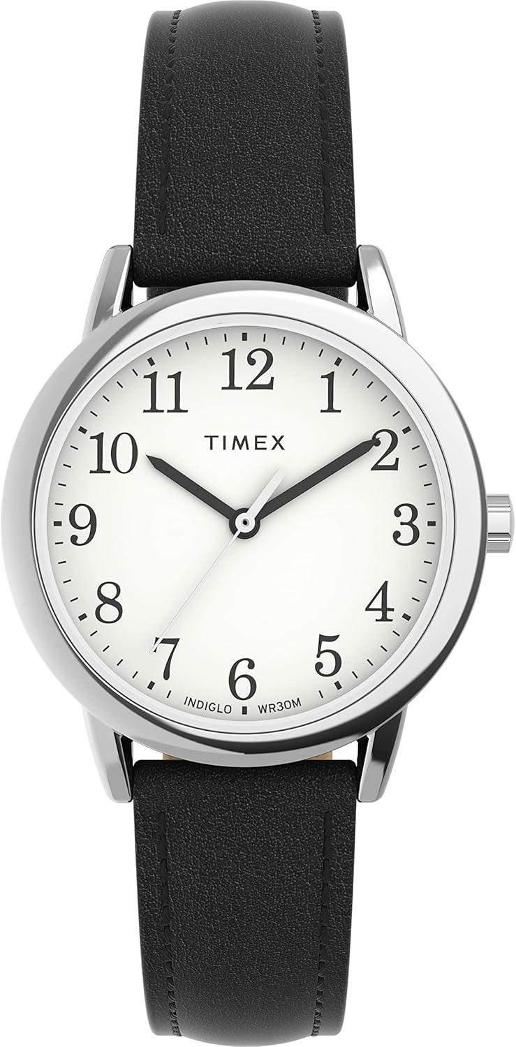 Timex Women's Easy Reader 30mm Watch - Black Strap, White Dial, Silver-Tone Case