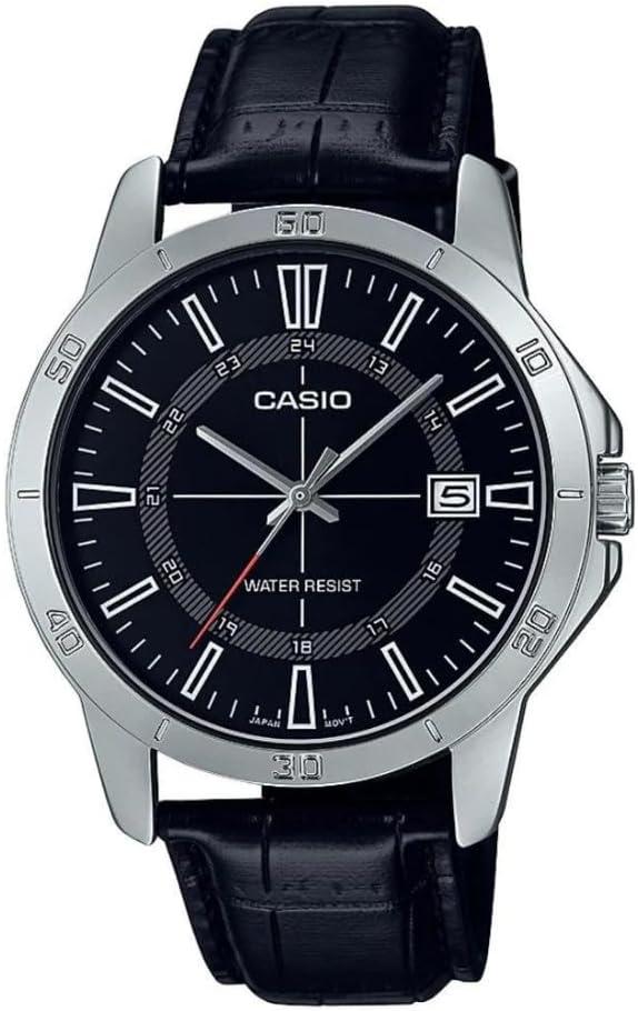Casio MTP-V004L-1C Men's Stainless Steel Black Leather Band Watch