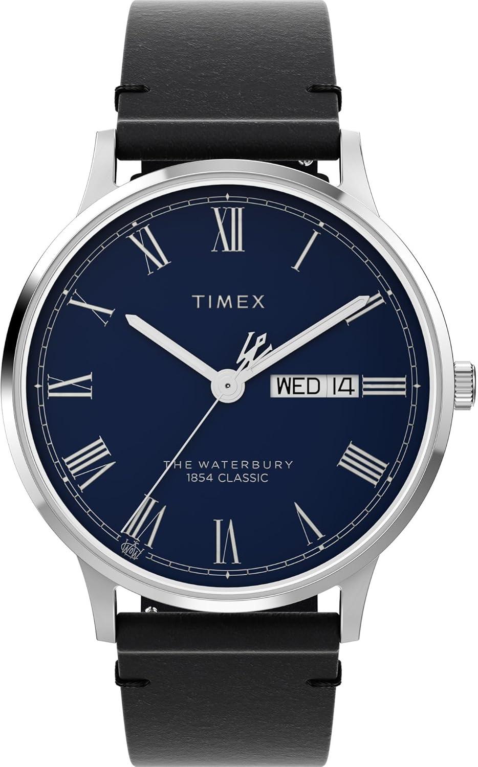 Timex Men's Waterbury Classic 3 Hand 40mm Watch - Black Strap Blue Dial