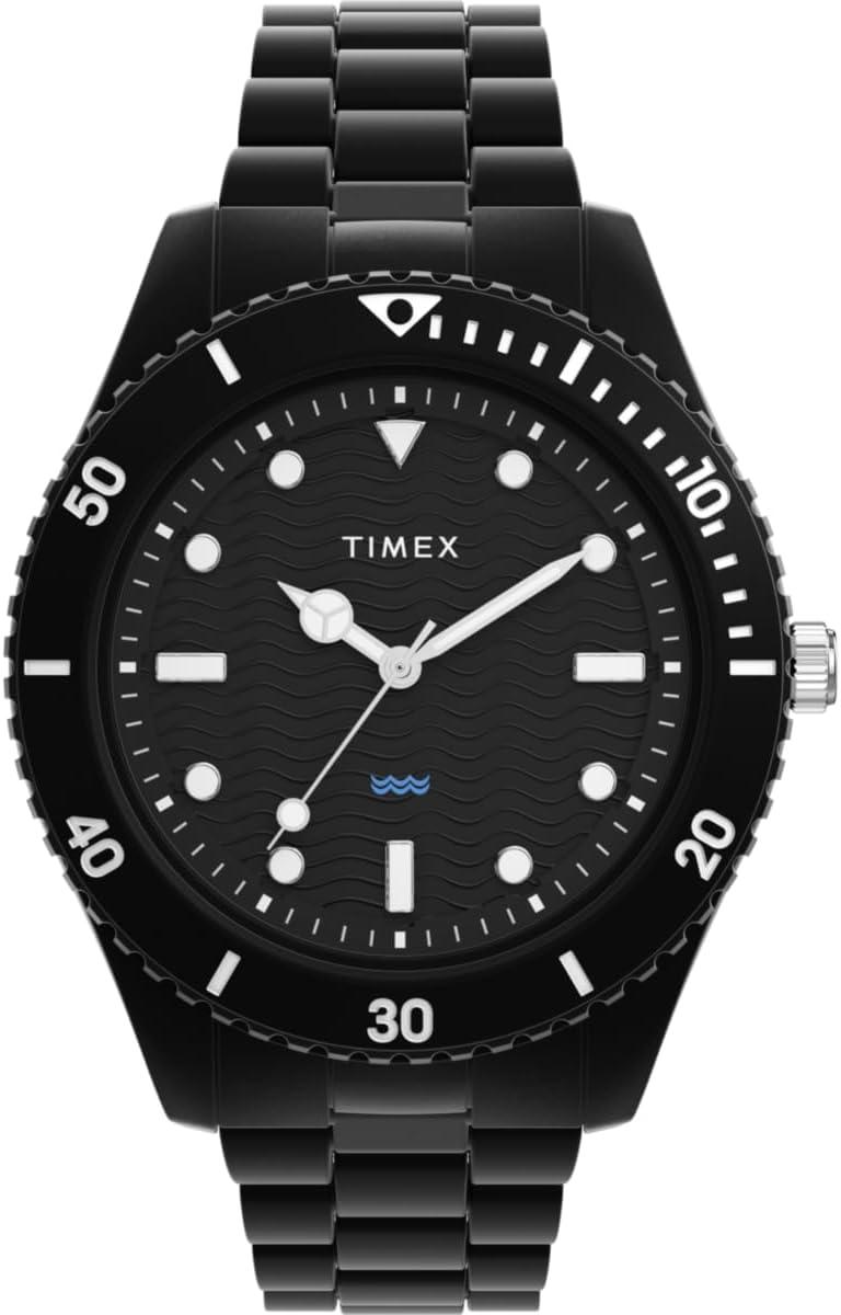 Timex Men's Trend 42 mm Watch, Tide Ocean Material Bracelet Black Dial Black Case
