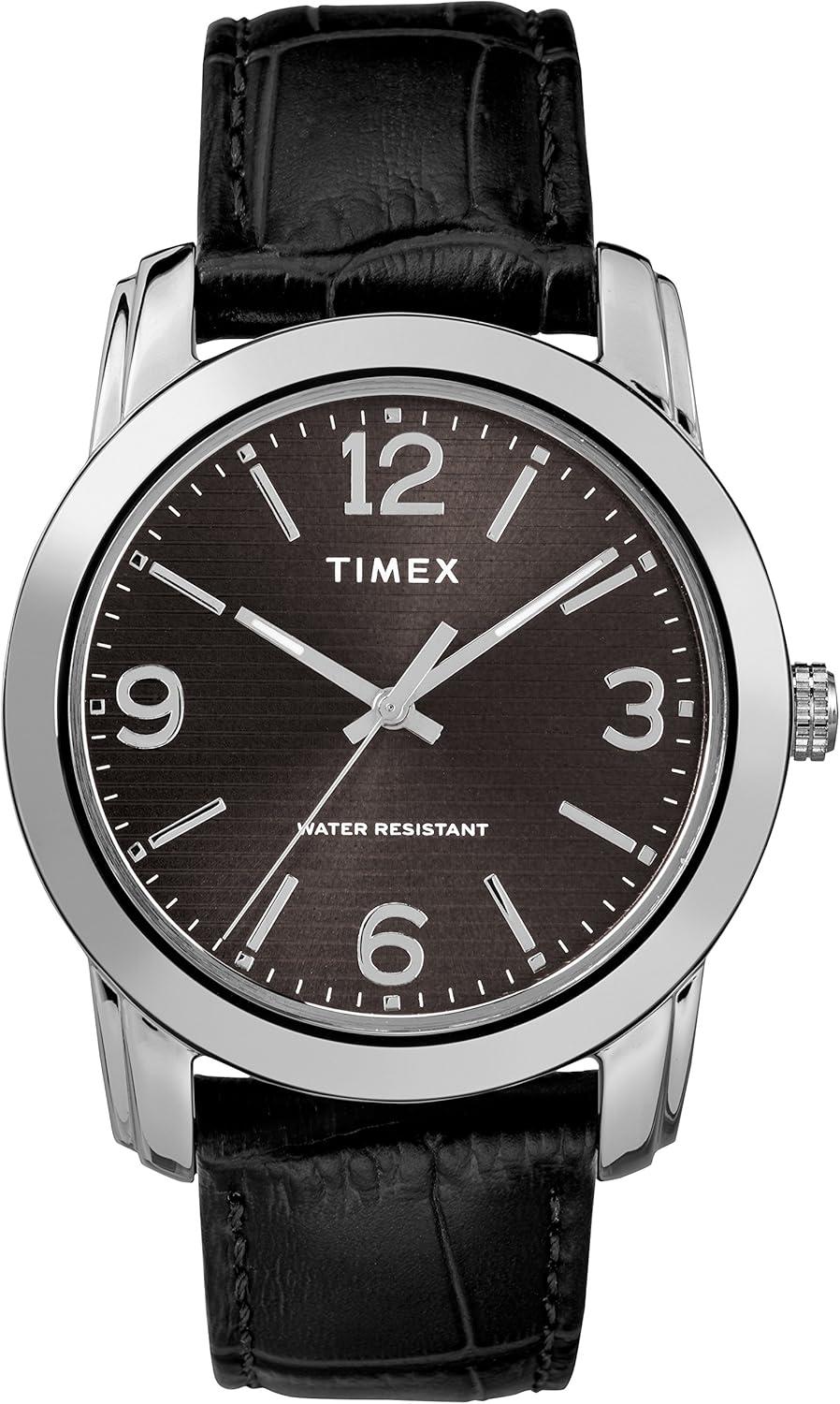Timex Men's TW2R86600 Classic 39mm Black/Silver-Tone Croco Pattern Leather Strap Watch
