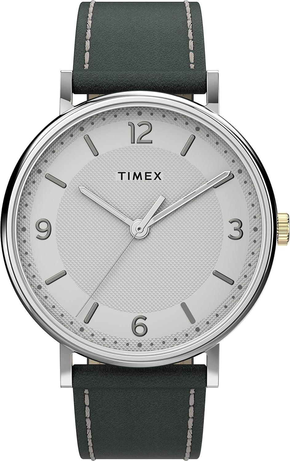 Timex Men's Southview 41mm Watch – Silver-Tone Case White Dial with Gray Leather Strap
