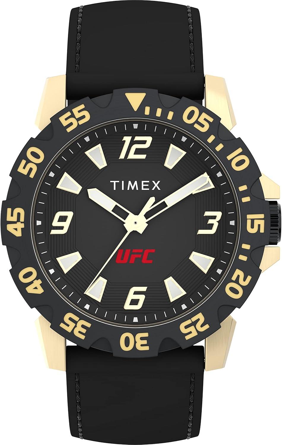 Timex UFC Men's Champ 42mm Watch - Black Strap Black Dial Gold-Tone Case
