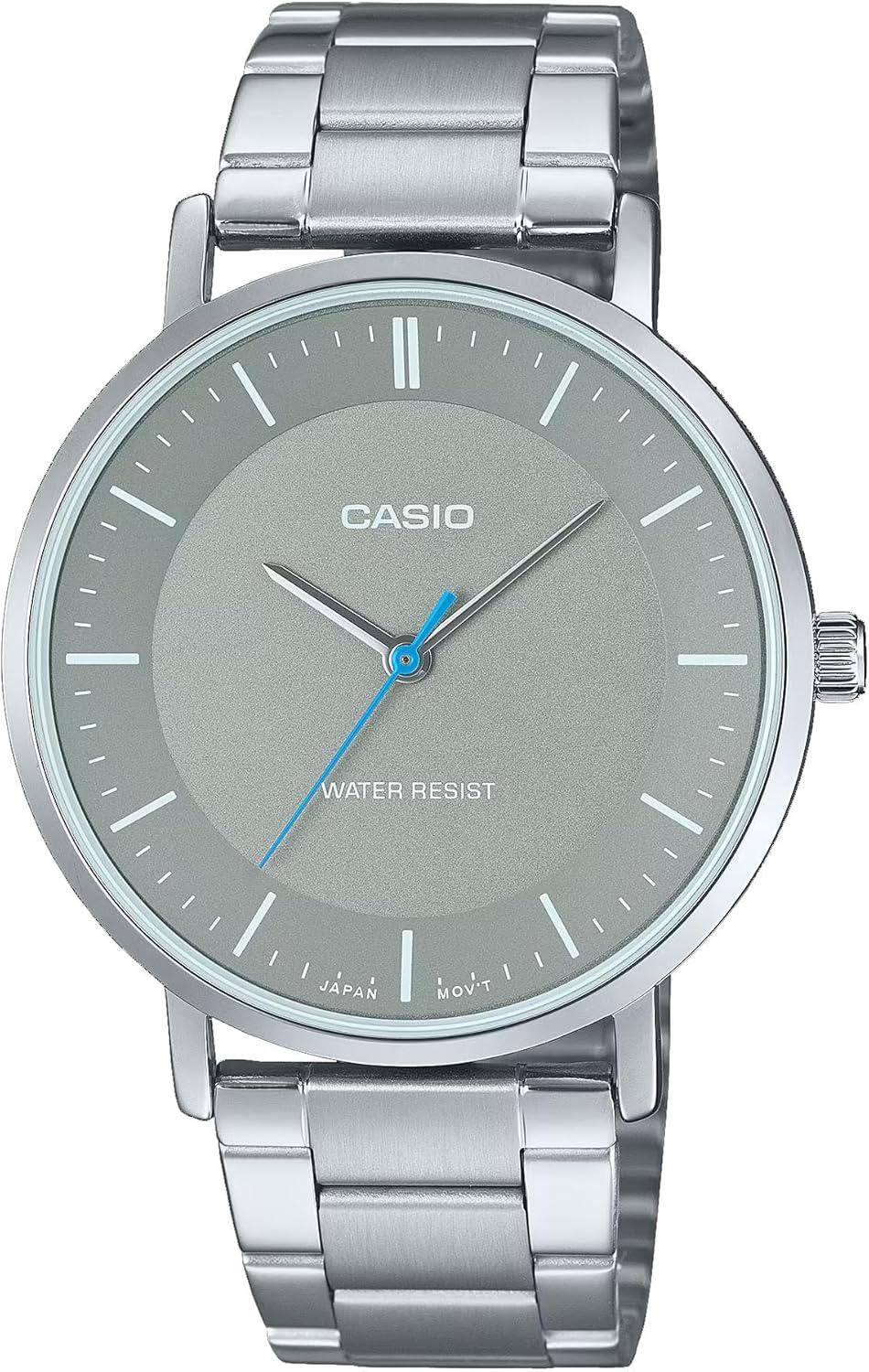 Casio MTP-VT04D-8E Men's Minimalistic Stainless Steel Gray Concave-Shaped Dial 3-Hand Analog Watch