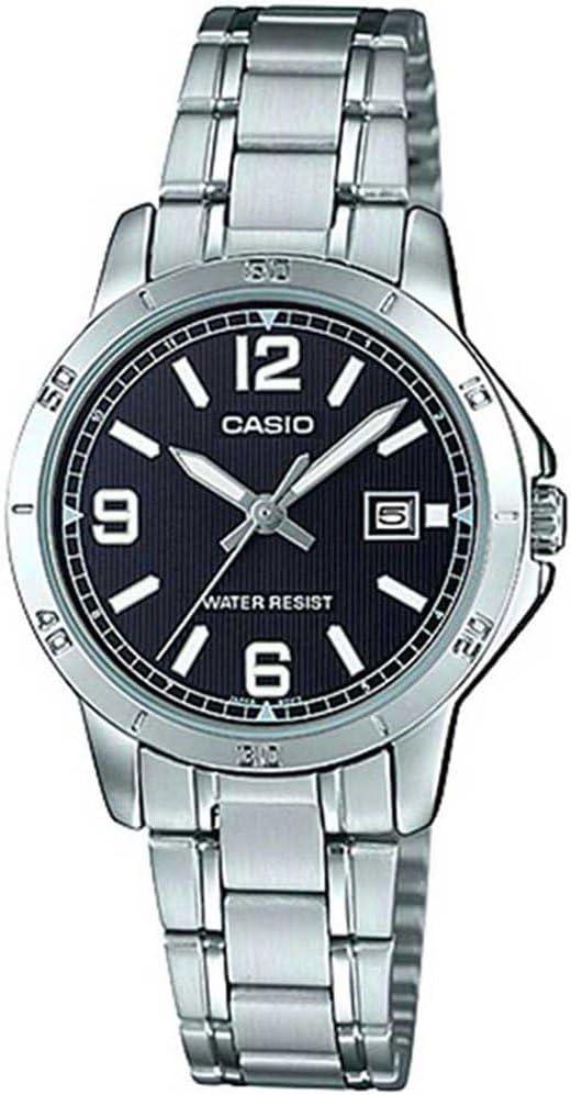 Casio Watch, Silver/Black, Casual - Women's Stainless Steel Timepiece