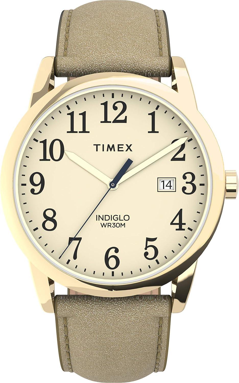 Timex Women's Easy Reader 38mm Watch – Gold-Tone Case Cream Dial with Leather Strap