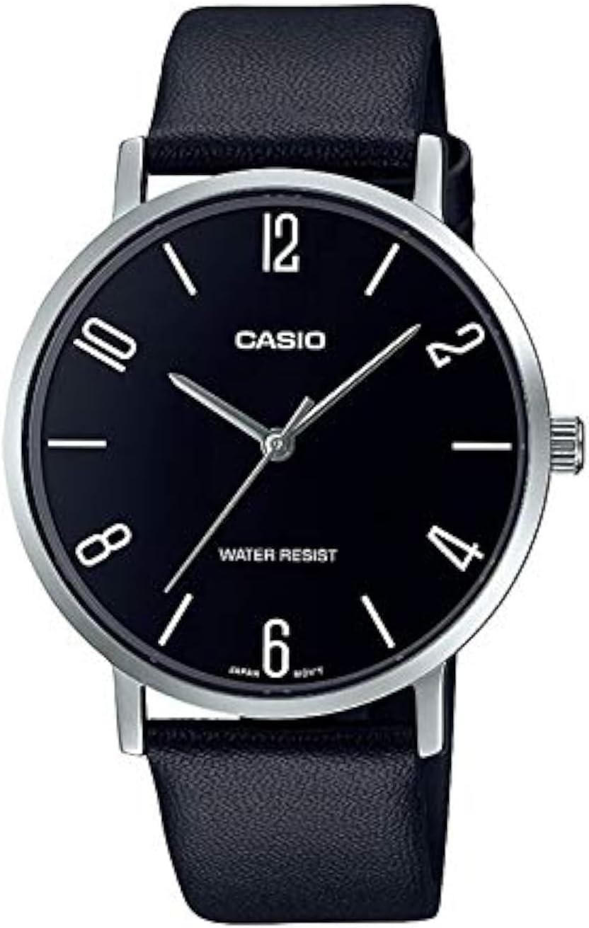 Casio MTP-VT01L-1B2 Men's Minimalistic Black Dial Black Leather Band Analog Watch