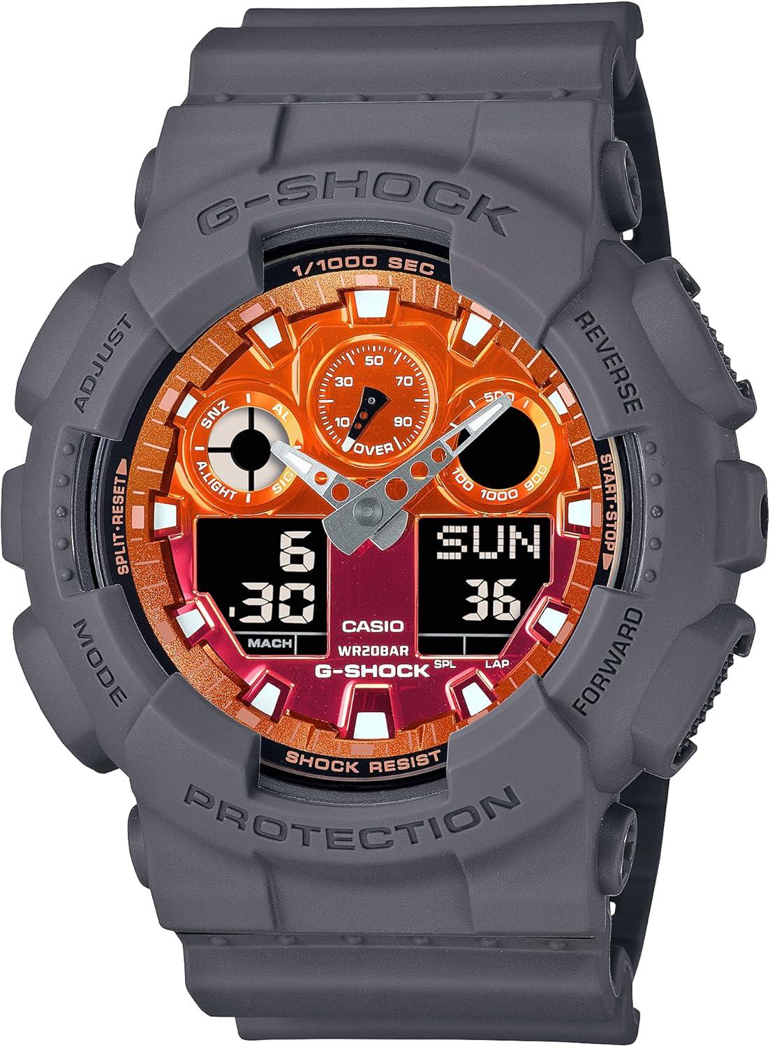 Casio G-Shock Flames of Color Gray Resin Orange Dial Watch GA100FL-8A