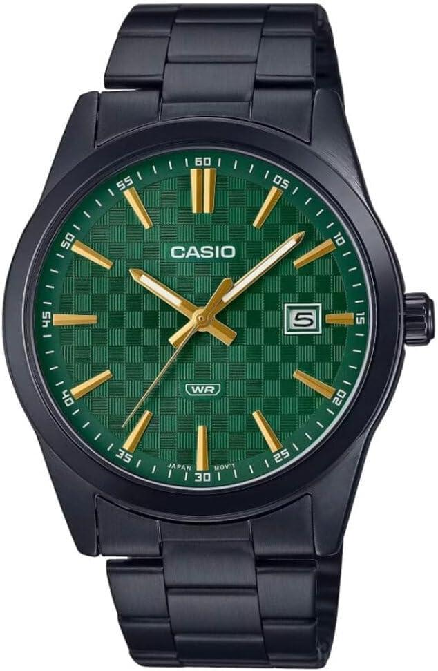 Casio MTP-VD03B-3A Men's Standard Black IP Stainless Steel Green Dial Watch