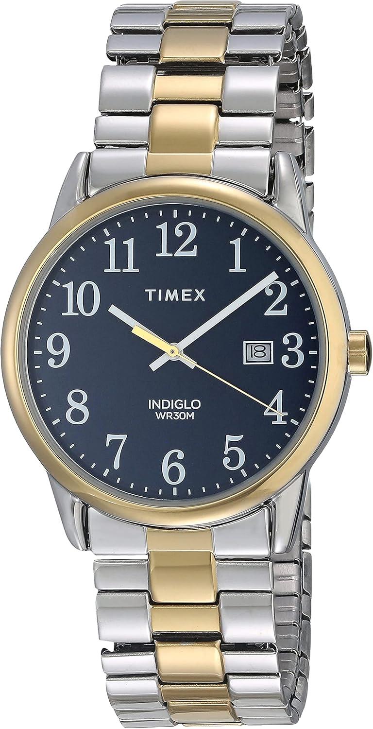 Timex Men's Easy Reader 35mm Perfect Fit Watch – Two-Tone Case Blue Dial
