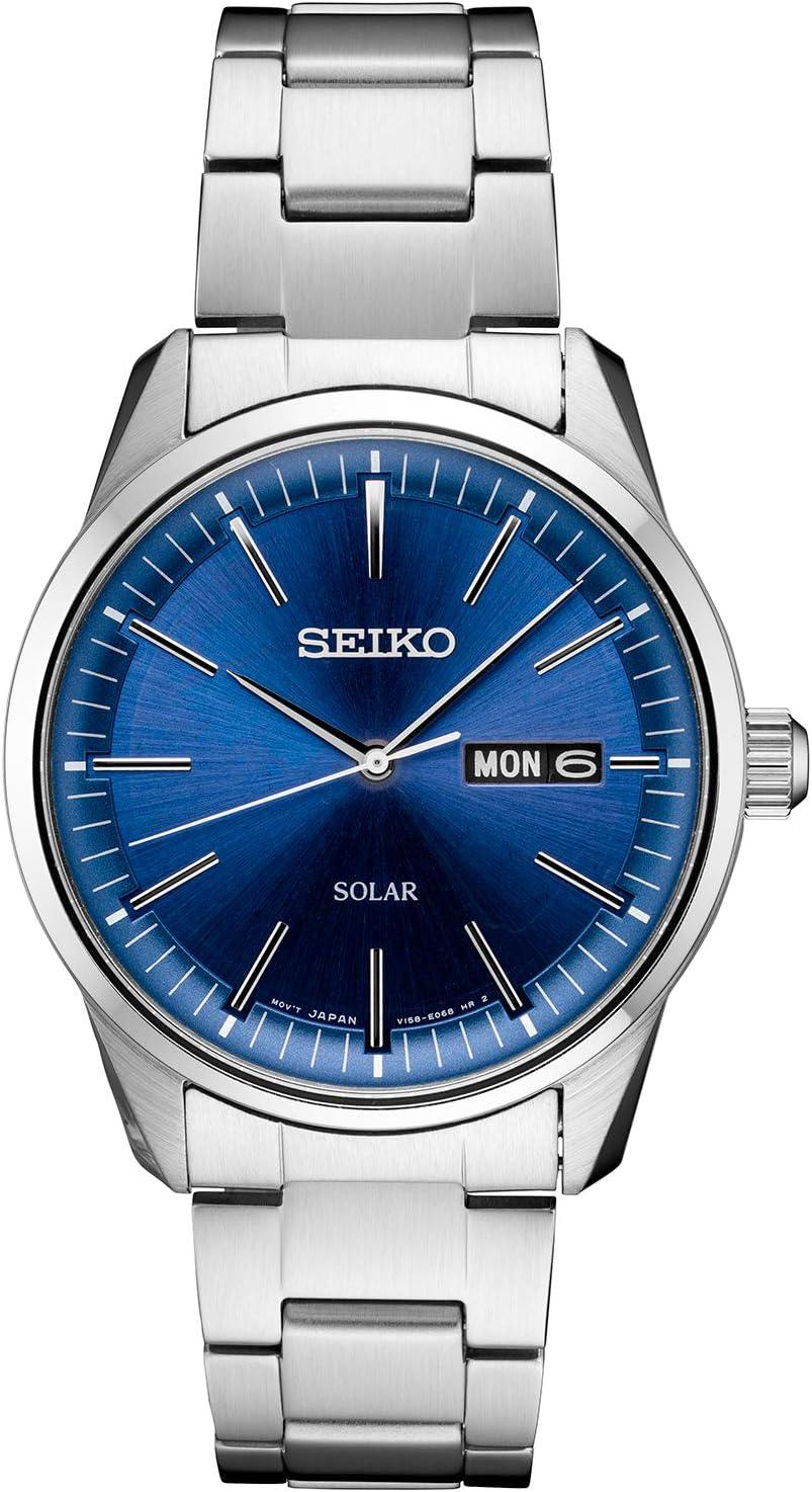 Men's Silver Tone Stainless Steel Blue Dial Watch - Seiko SNE525