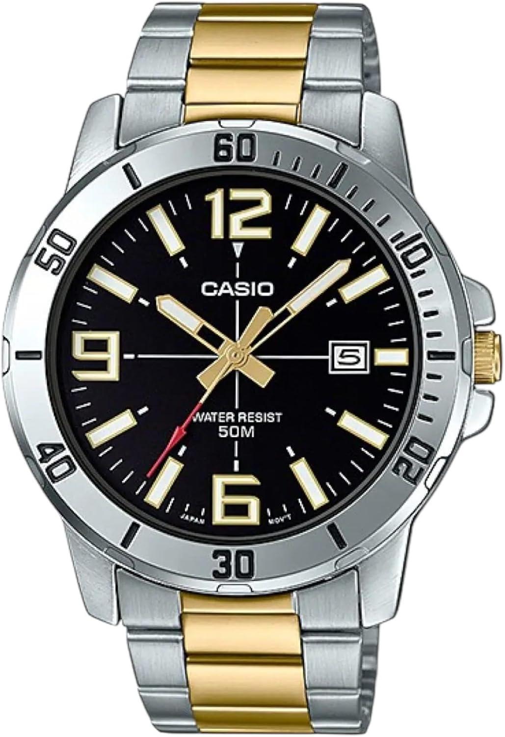 Casio MTP-VD01SG-1BV Men's Two Tone Stainless Steel Black Dial Casual Analog Sporty Watch