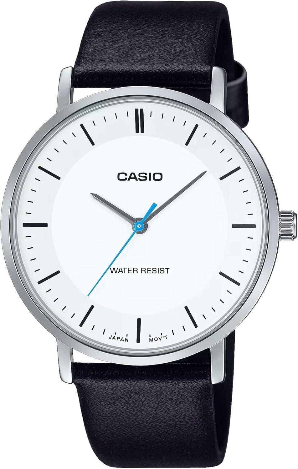 Casio MTP-VT04L-7E Men's Minimalistic Black Leather Band White Dial Watch