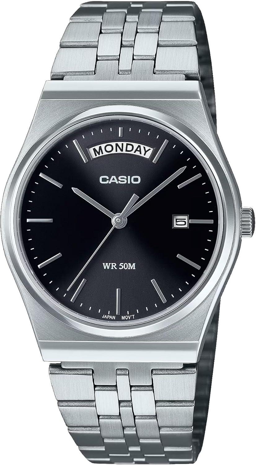 Casio MTP-B146D-1AV Men's Vintage Stainless Steel Black Dial Day Date Analog Watch