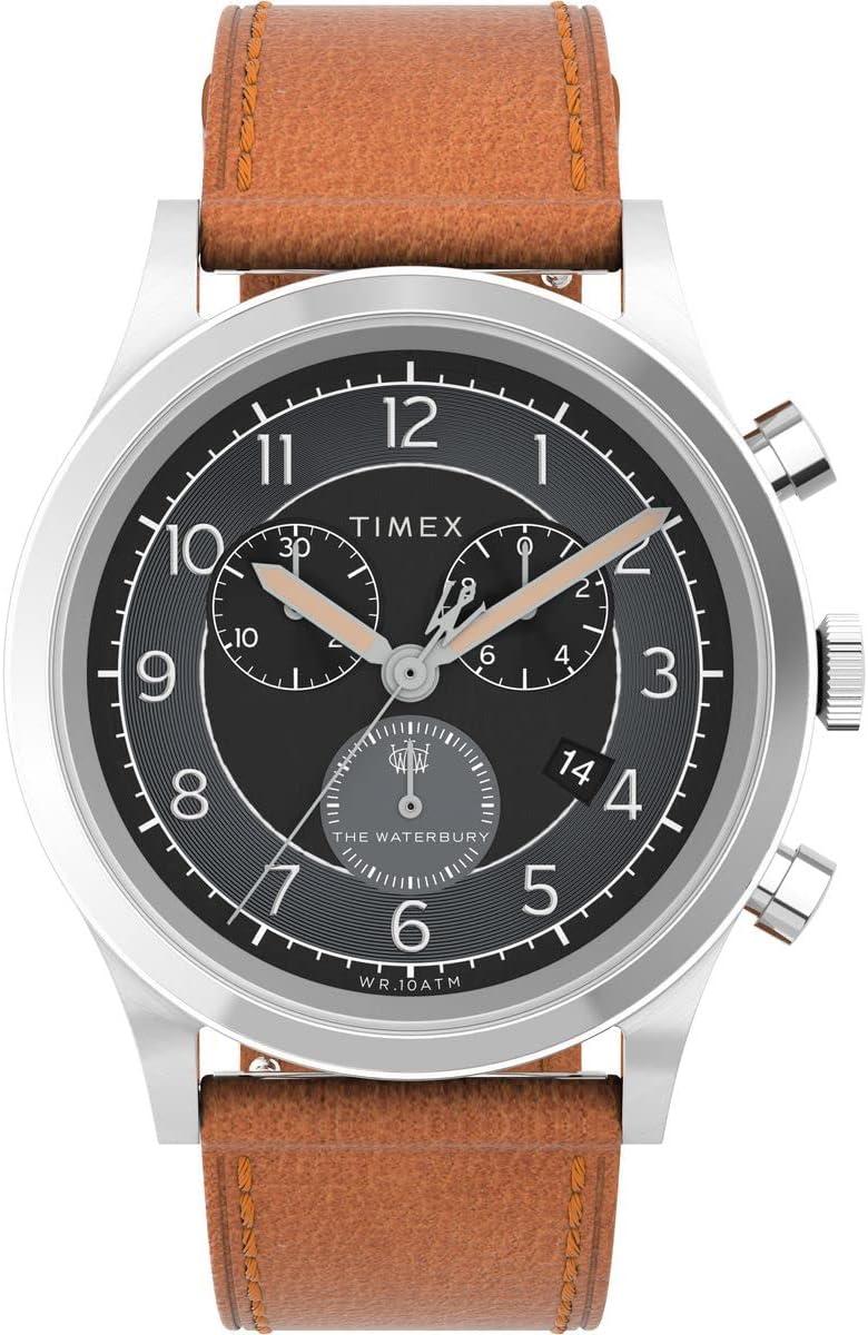 Timex Men's Waterbury Chronograph 42mm Watch - Tan Strap Black Dial