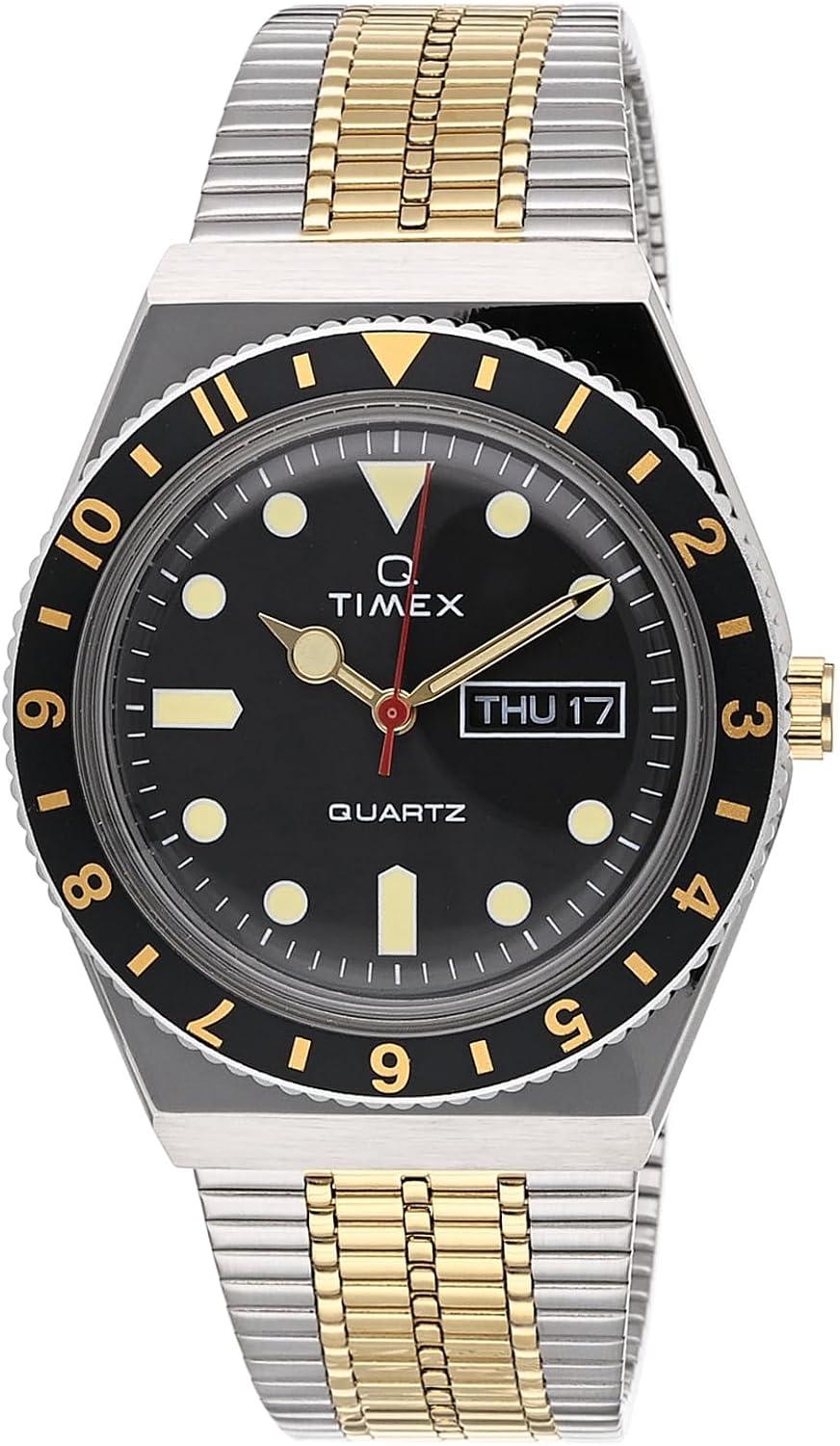 Timex Q Men's 38mm Watch – Two-Tone Case Black Dial & Top Ring
