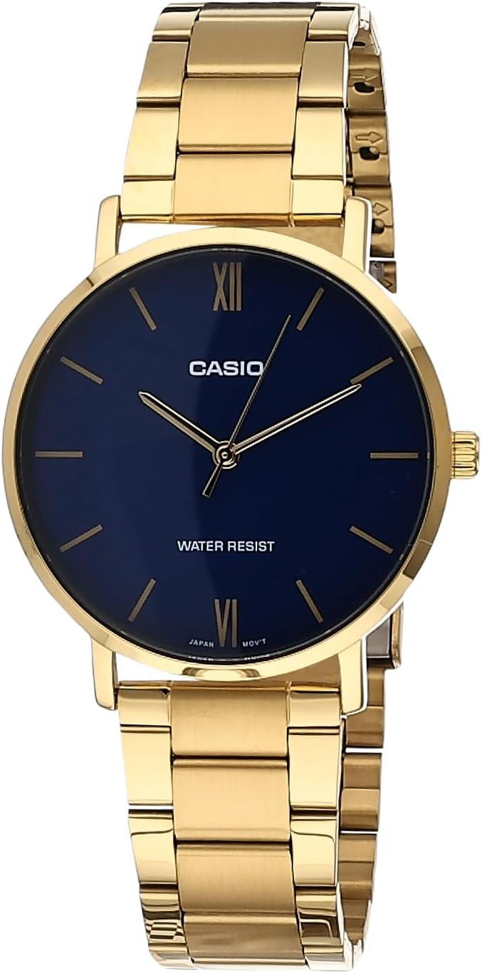 Casio MTP-VT01G-2B Men's Gold Tone Stainless Steel Minimalistic Blue Dial Watch