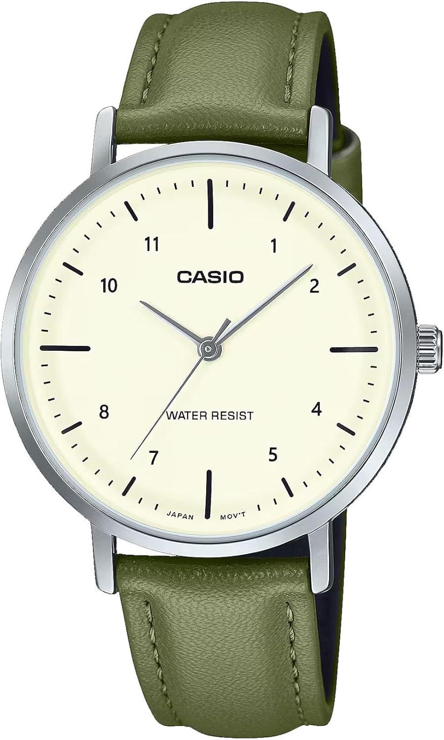 Casio LTP-VT03L-3B Women's Minimalistic Green Leather Band Watch