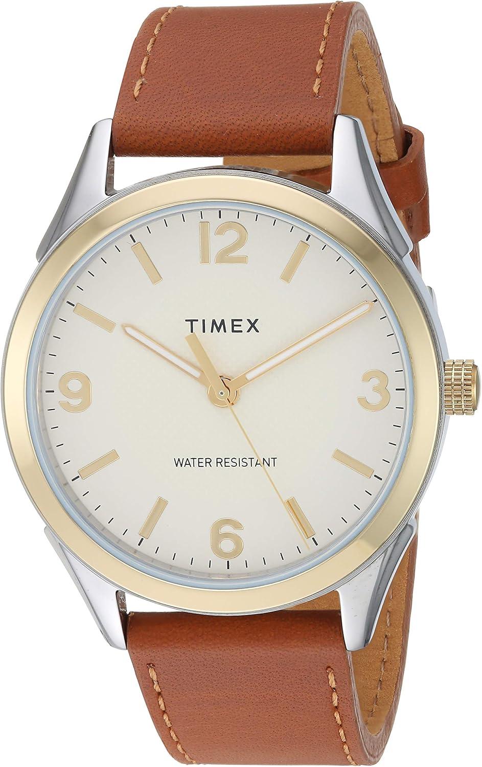 Timex Men's TW2T67000 Briarwood 40mm Brown/Gold-Tone Leather Strap Watch