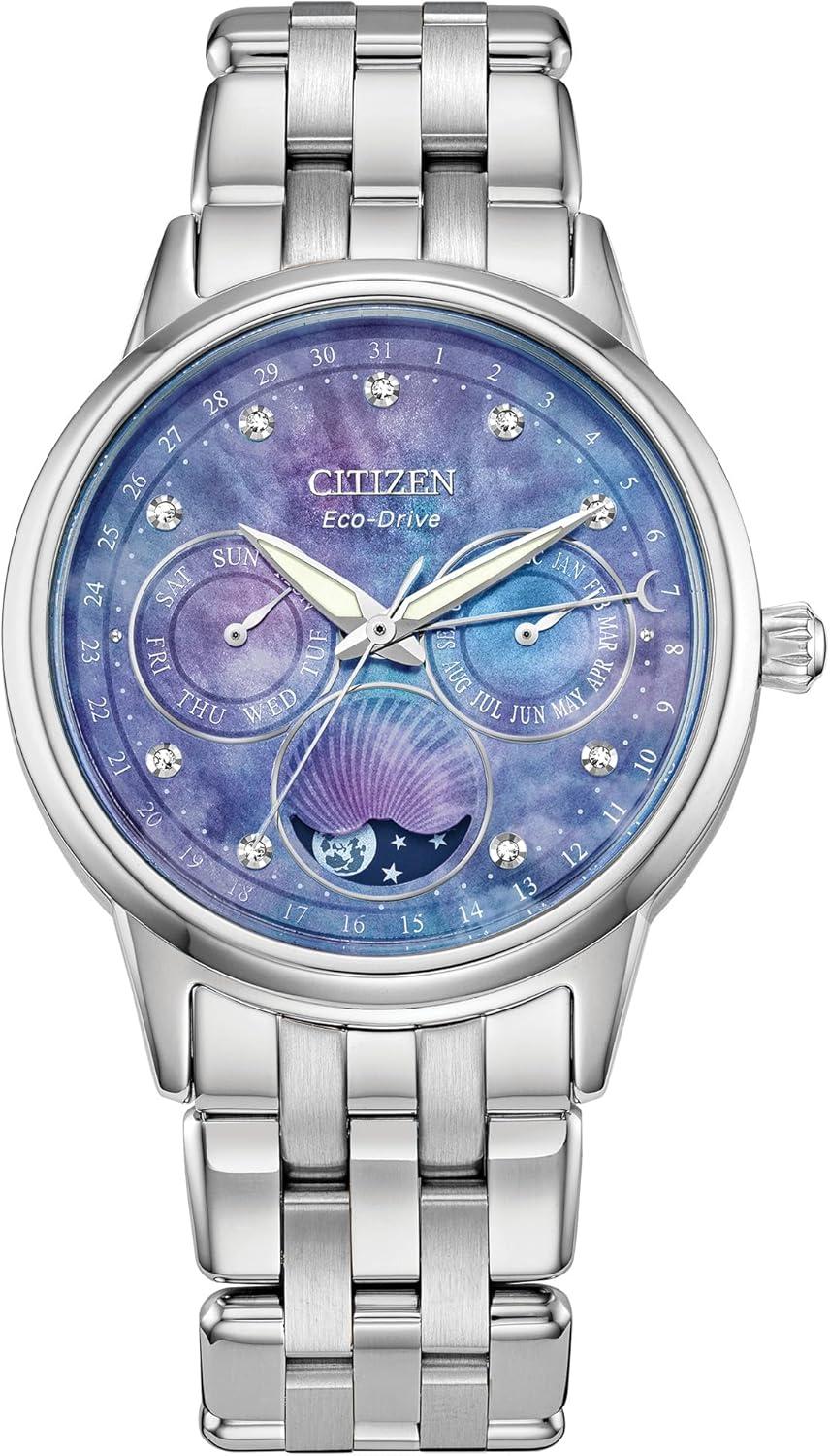 Citizen Women's Eco-Drive Calendrier, Moon Phase Diamond Accents Dial Watch