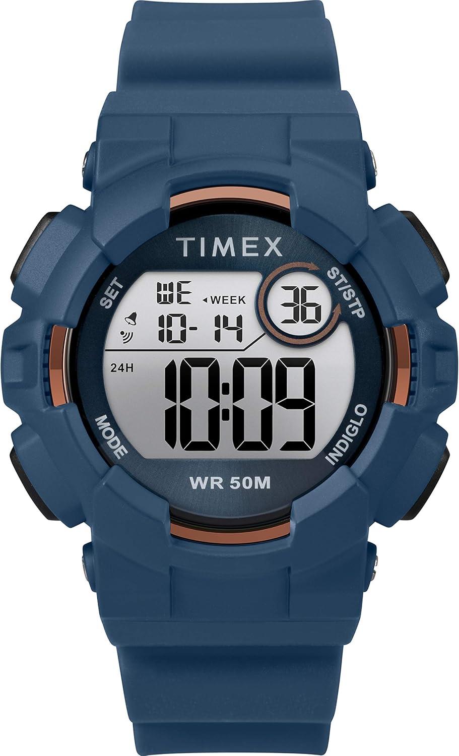 Timex Unisex TW5M23500 DGTL Mako Digital 44mm Blue/Gold-Tone Silicone Strap Watch