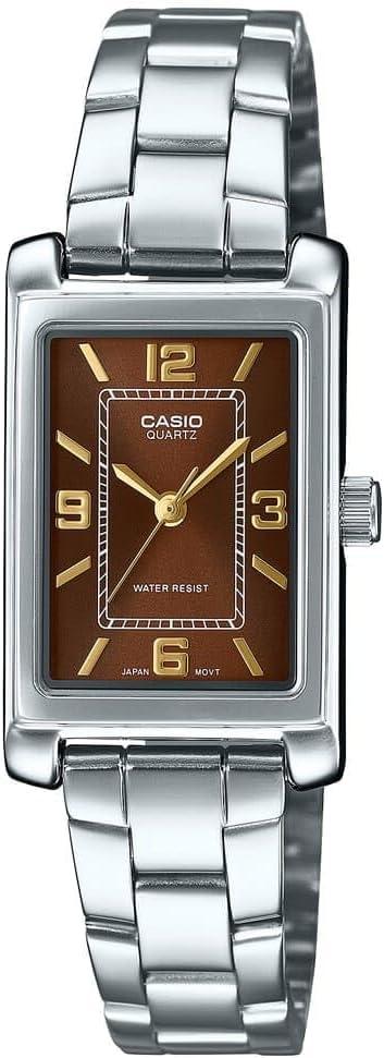 Casio LTP-1234DD-5A Women's Rectangular Standard Classic Stainless Steel Burgundy Dial Dress Watch