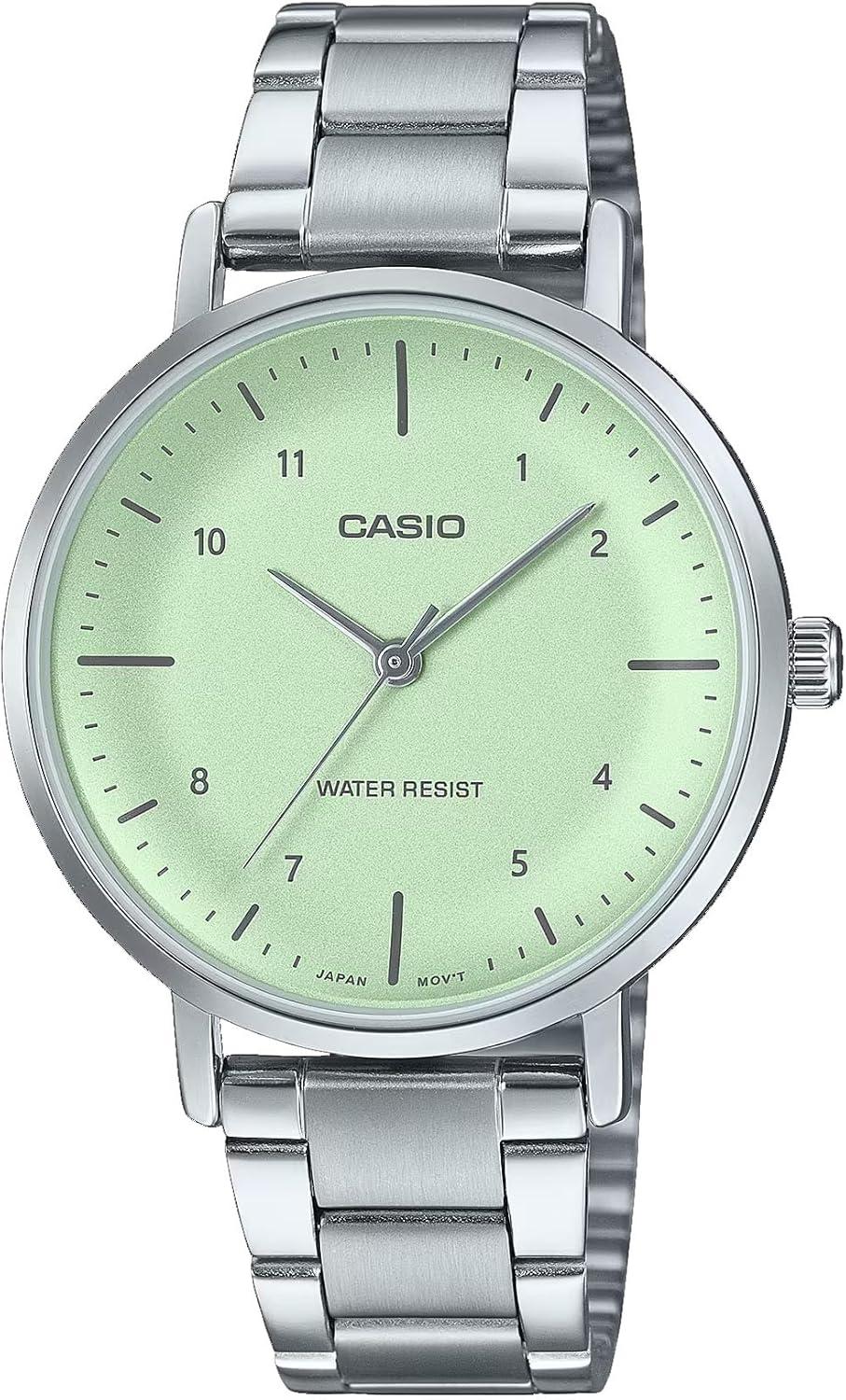 Casio LTP-VT03D-3B Women's Stainless Steel Green Concave-Shaped Dial Watch