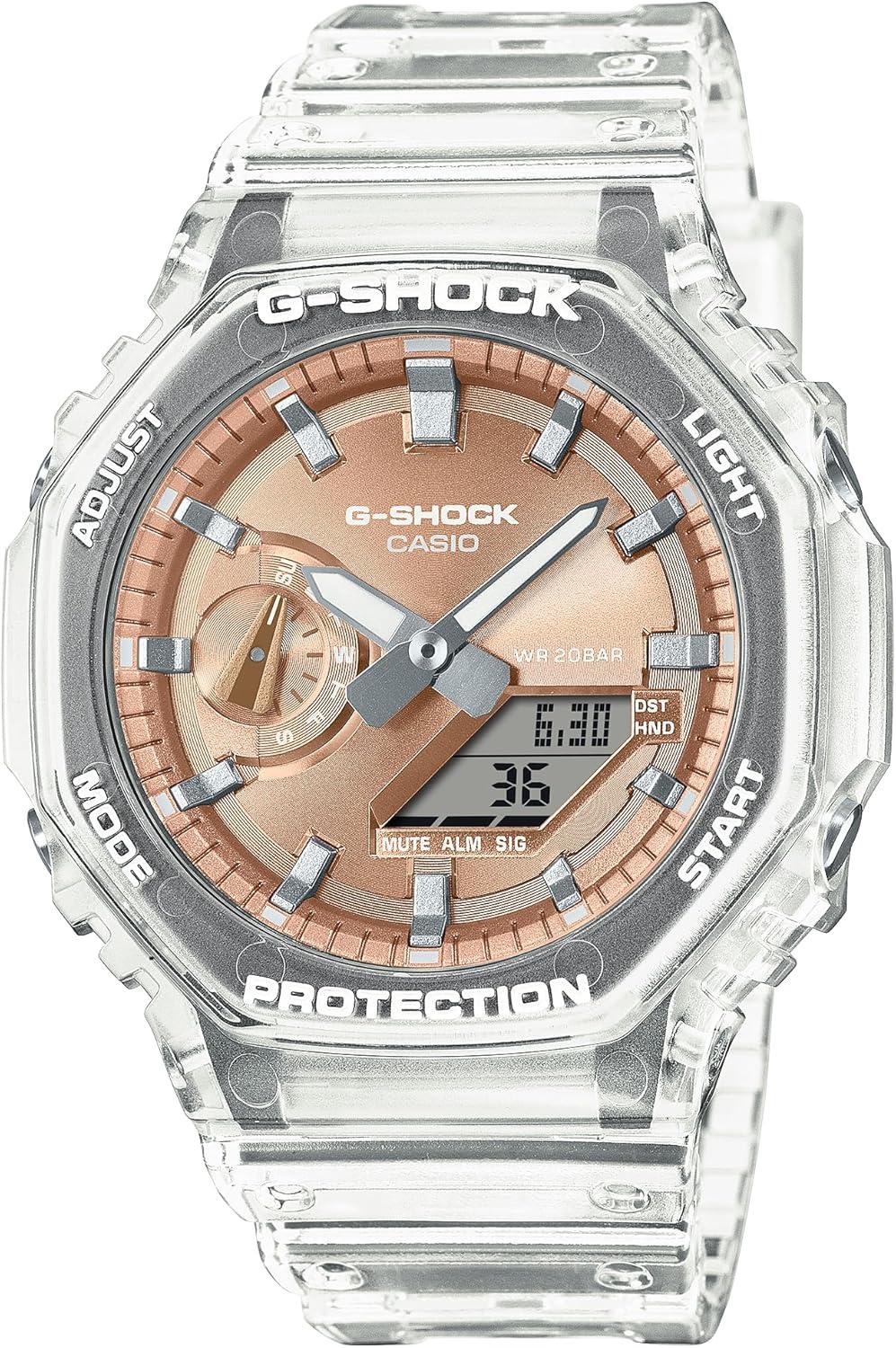 Casio G-Shock Octagonal Rose Gold Dial Translucent Resin Watch GA2100BM-7A5
