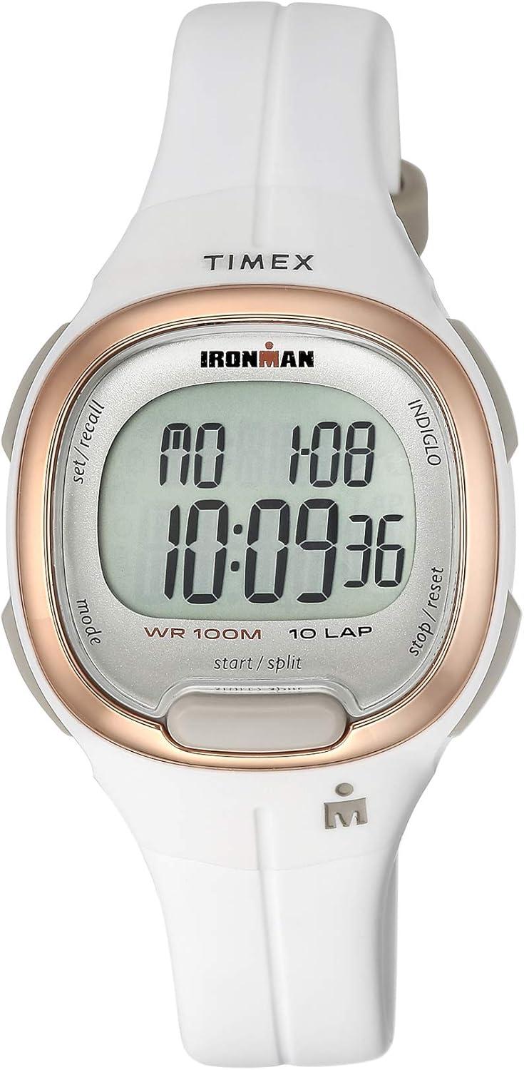 Timex Ironman Women's 33 mm Digital Watch, White/Rose Gold, Midsize Strap