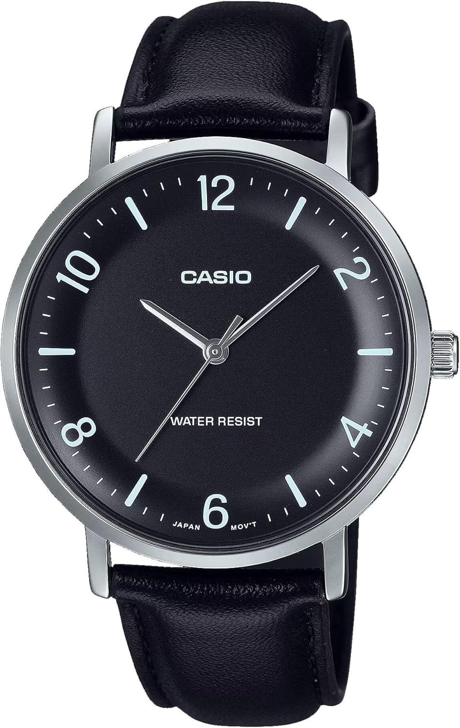 Casio MTP-VT03L-1B Men's Minimalistic Black Leather Band Watch