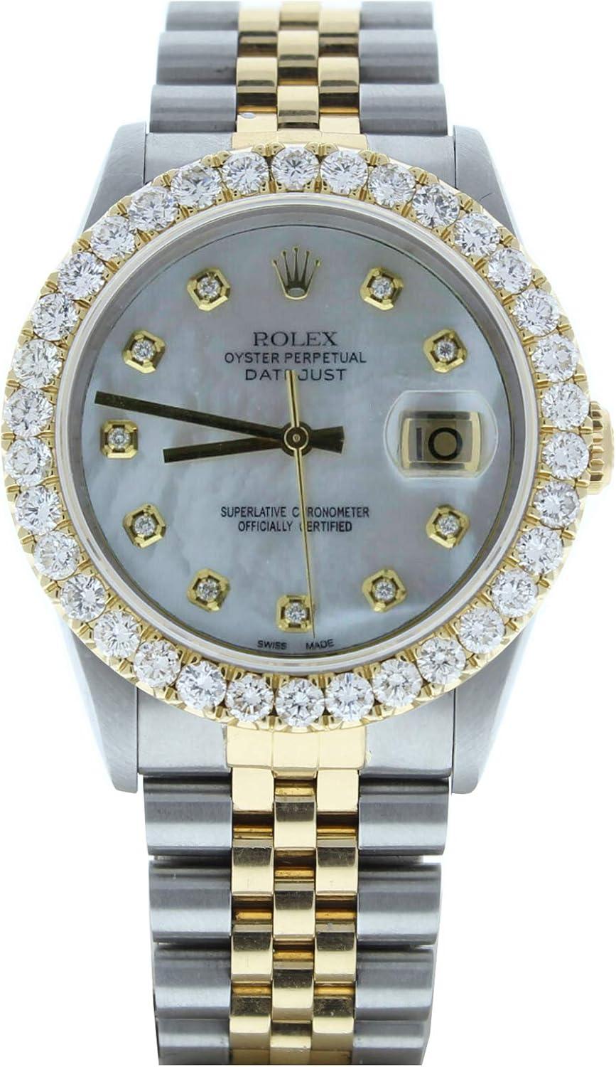 Rolex Datejust 36mm Watch 16233 Custom Mother of Pearl Diamond Dial & 3CT Diamond Bezel