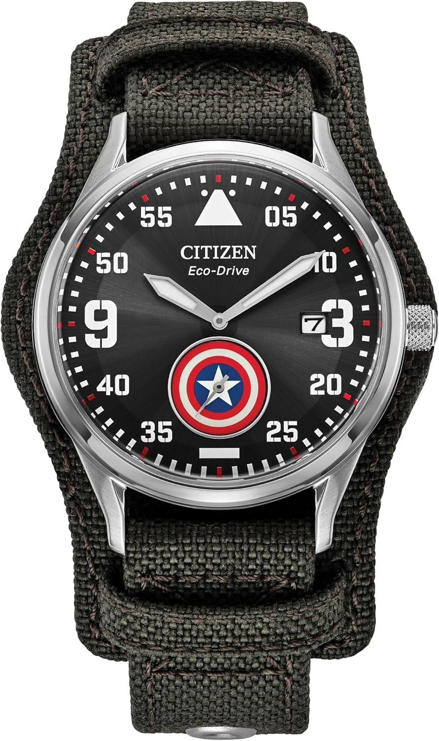 Citizen Men's Eco-Drive Marvel, Captain America Dark Gray Stainless Steel Nylon Strap Watch (BV1140-00W)