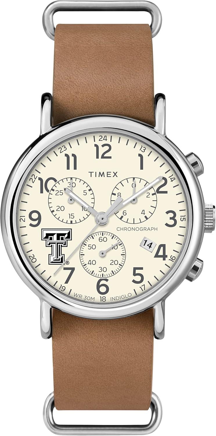 Timex Tribute Men's Collegiate Weekender Chrono 40mm Quartz Leather Strap Watch