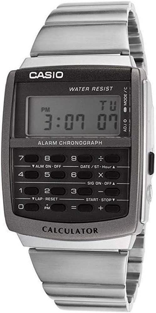 Casio CA506-1 Men's Vintage Stainless Steel Band Alarm Chronograph Calculator Watch