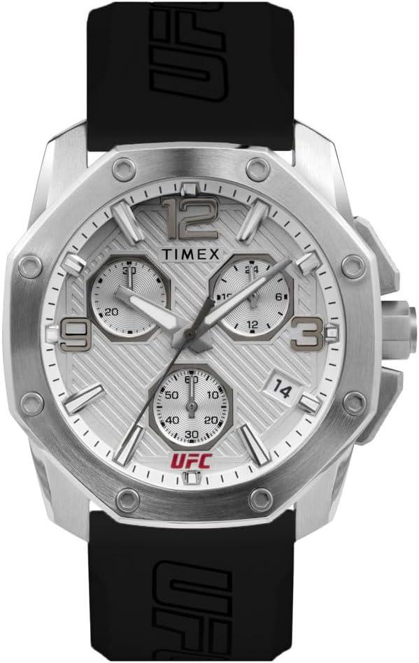 Timex UFC Men's Icon Chronograph 45mm Watch - Red Strap White Dial Silver-Tone Case Giftset