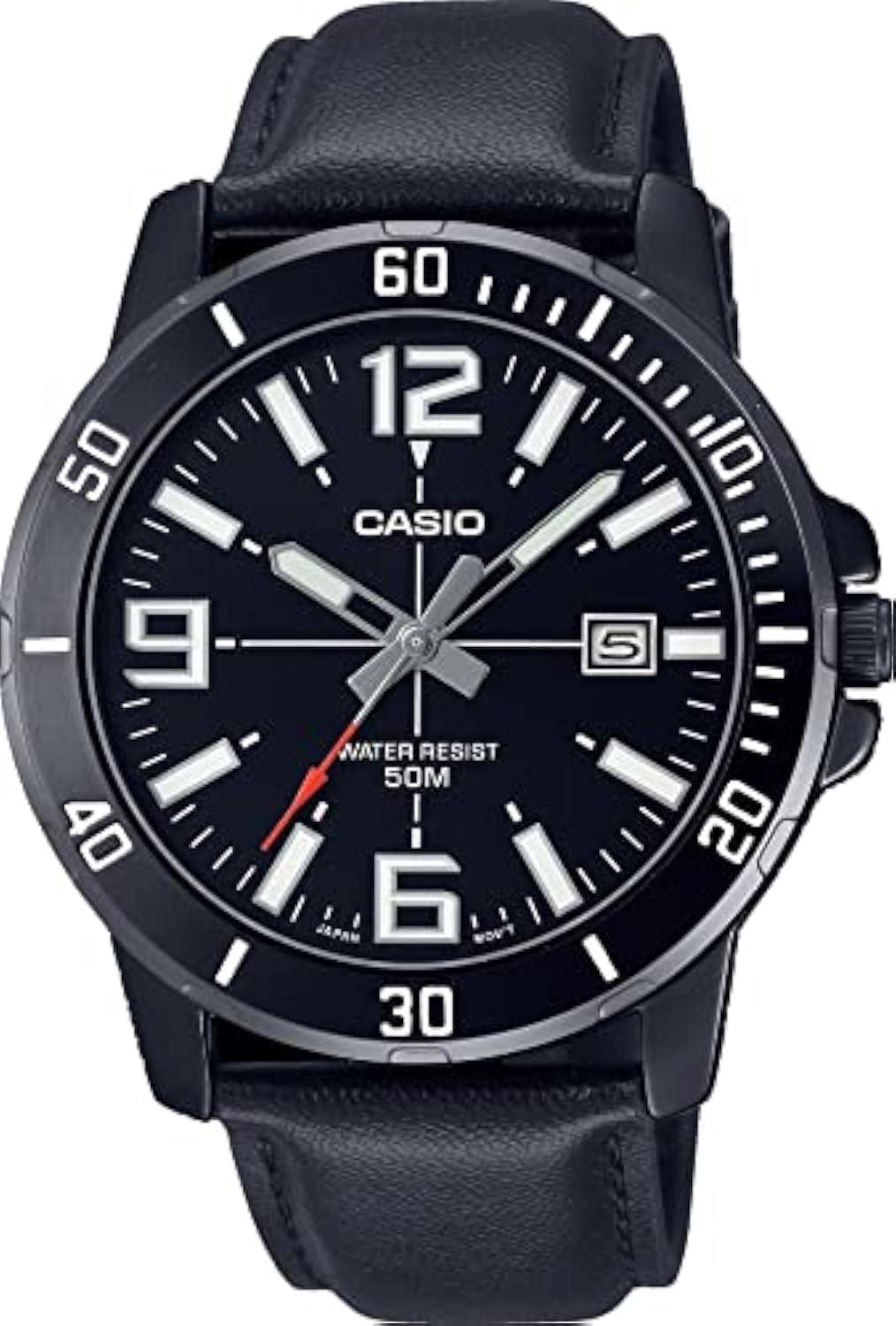 Casio MTP-VD01BL-1BV Men's Enticer Black Leather Watch