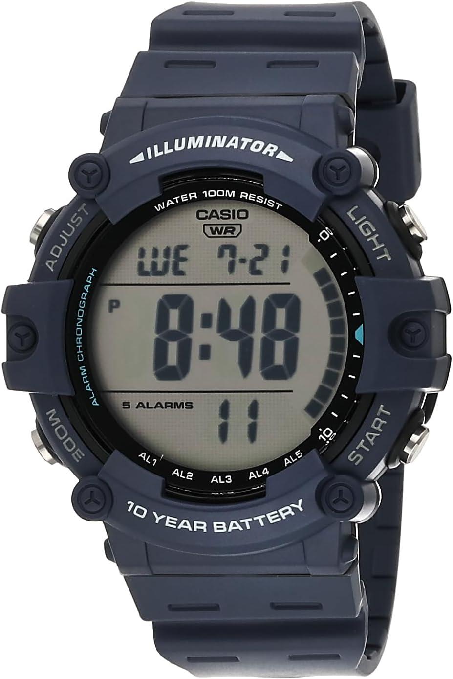 Casio Illuminator 10-Year Battery 100M Water Resistant LED Backlight 5-Alarm Chronograph Digital Stop Watch AE1500WH-2AV