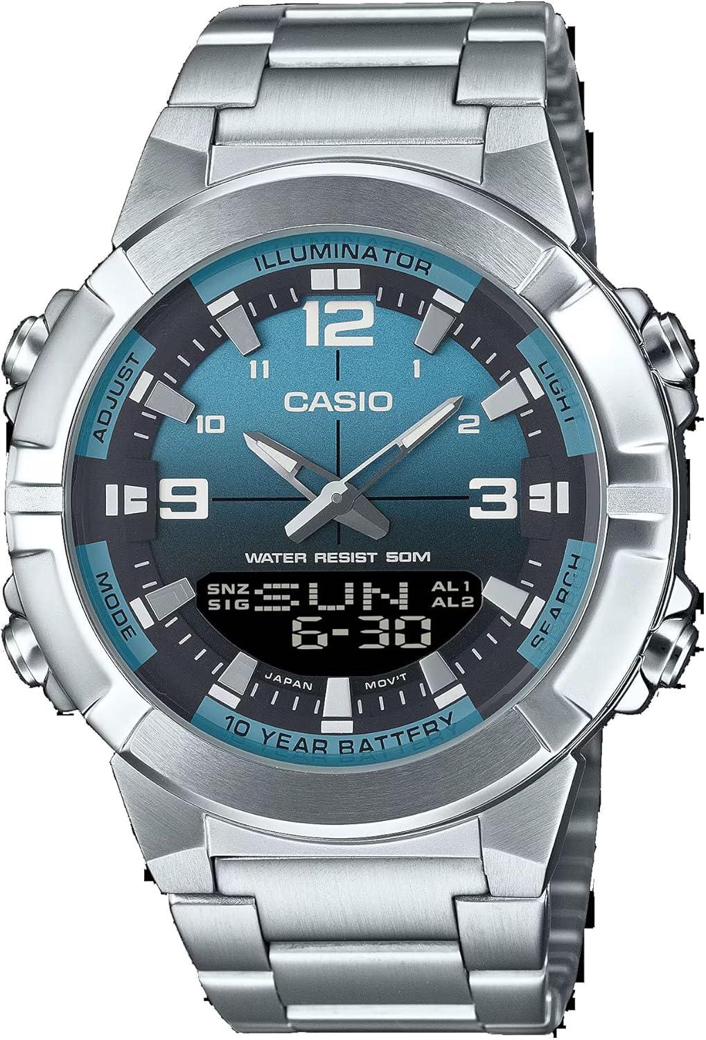 Casio AMW870DA-2A2V Men's Stainless Steel Aqua Blue Dial Analog Digital Watch