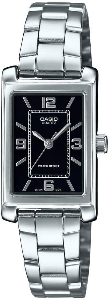 Casio LTP-1234DD-1A Women's Rectangular Standard Classic Stainless Steel Black Dial Dress Watch