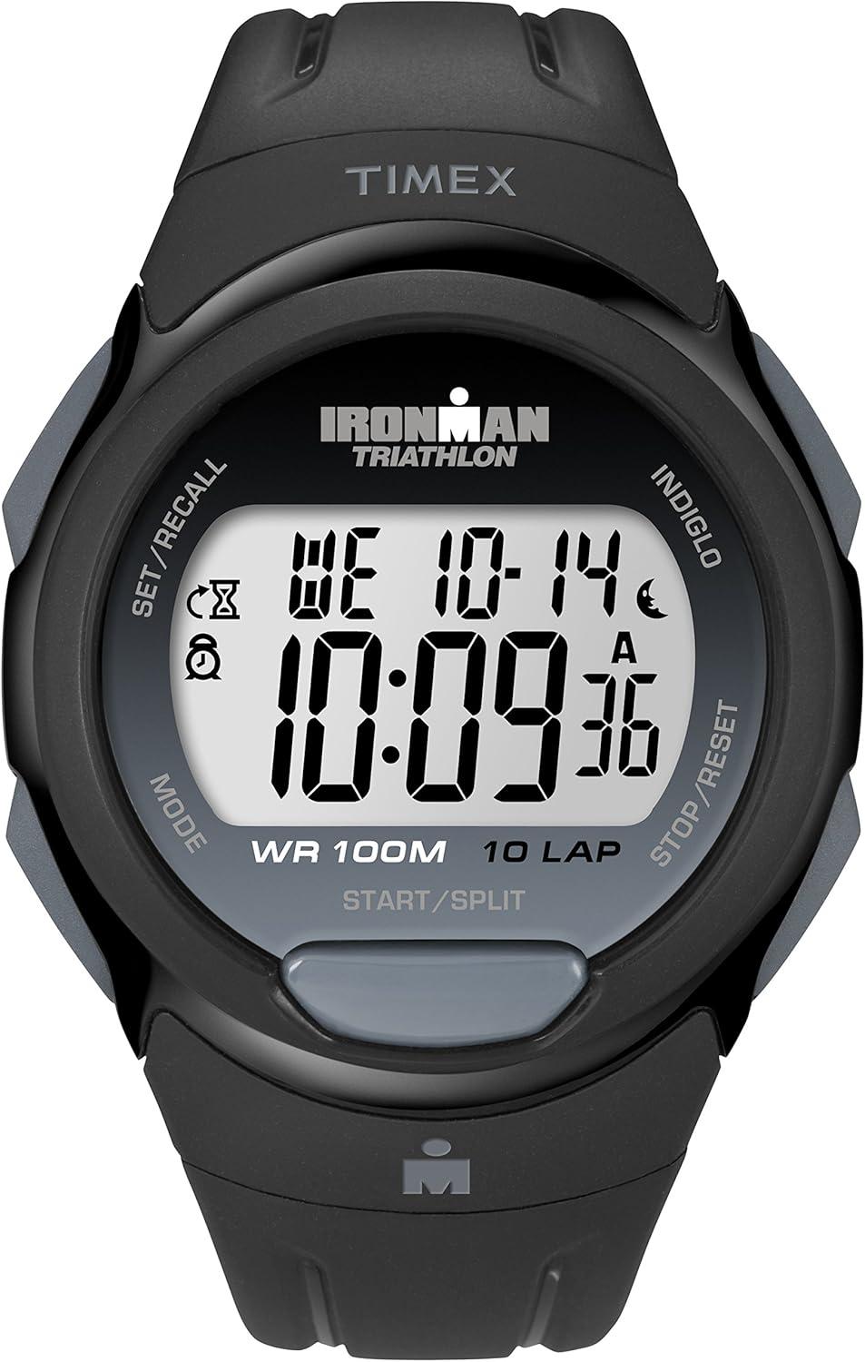 Timex Men's Ironman Triathlon Essential 10 40mm Watch – Black Case Gray Top-Ring Black Resin Strap