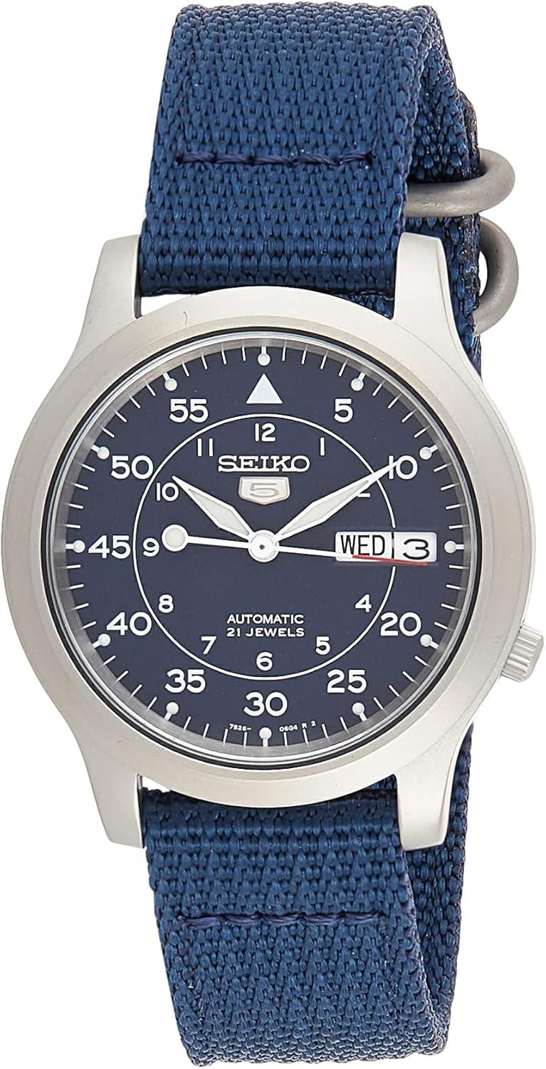 Men's SNK807 SEIKO 5 Automatic Stainless Steel Watch with Blue Canvas Band